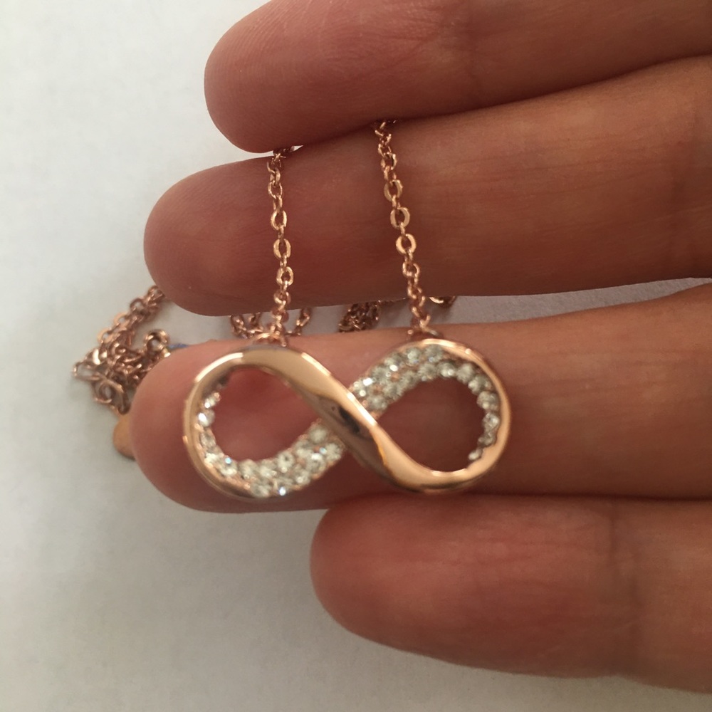 Rose gold plated & cz infinity designer necklace NWOT in gift box - Picture 4 of 6